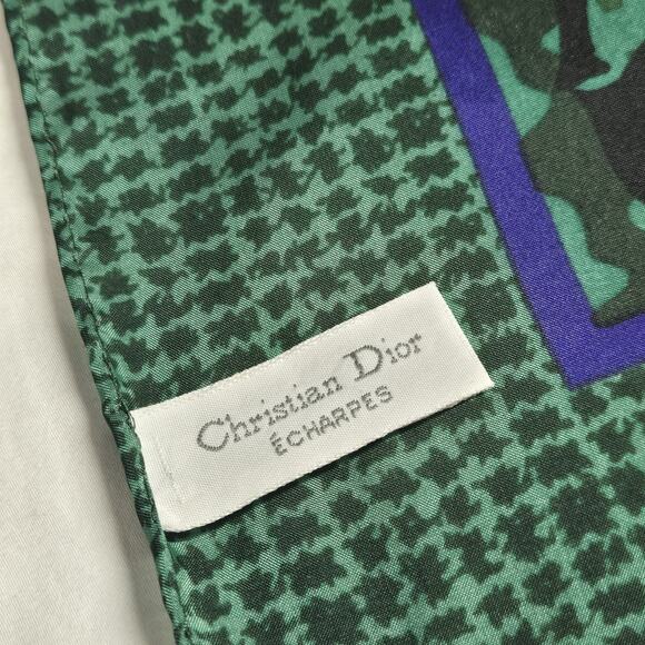 VTG Christian Dior Echarpes Scarf Floral Paisley Purple Green 100% Silk Square - Picture 4 of 8